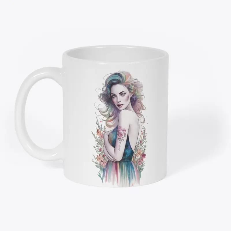 Serene Beauty: Watercolor Portrait Mug